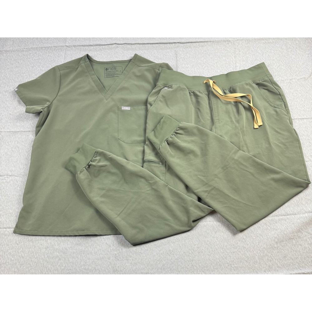 Figs Scrub Set Women Medium Catarina Top HW Zamora Jogger Pants Olive Green